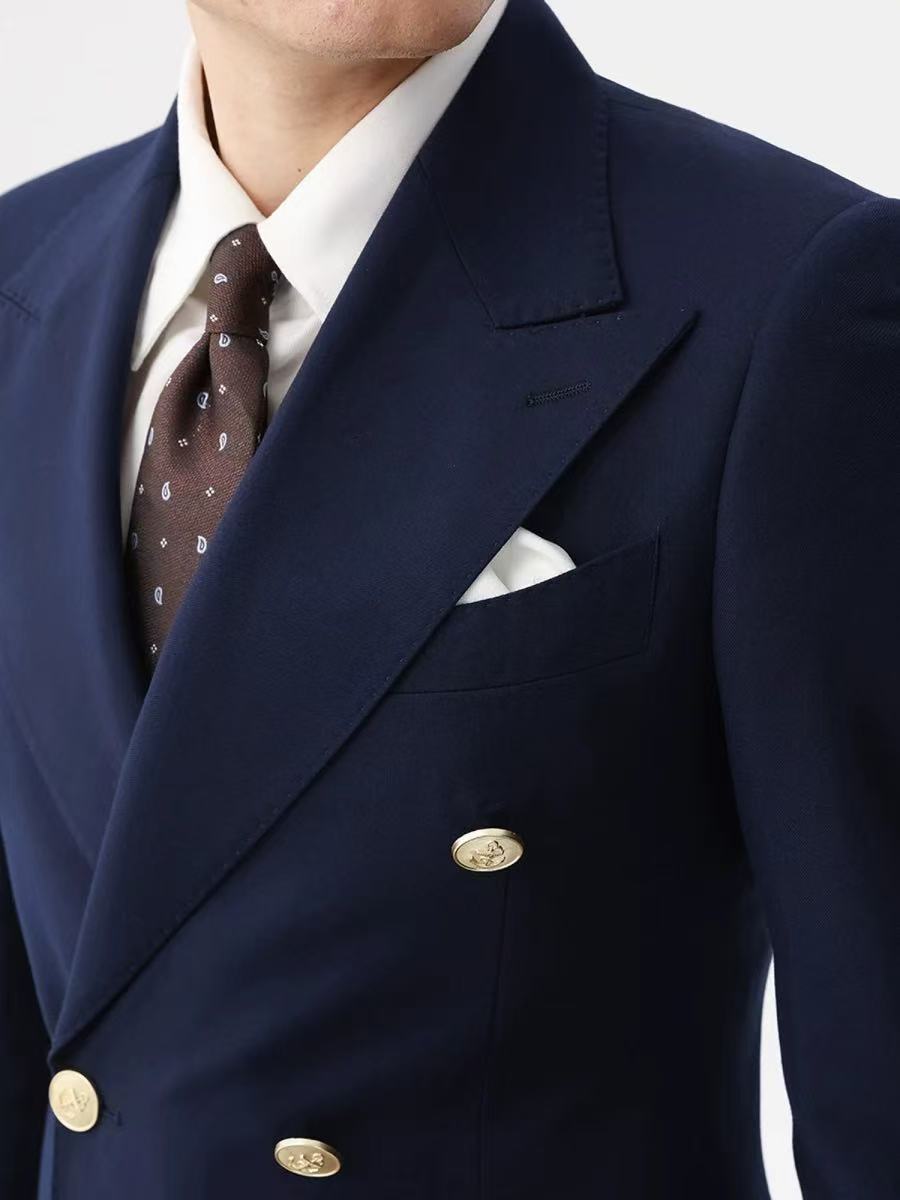 T0006 Men's double-breasted peaked lapel suit can be customized