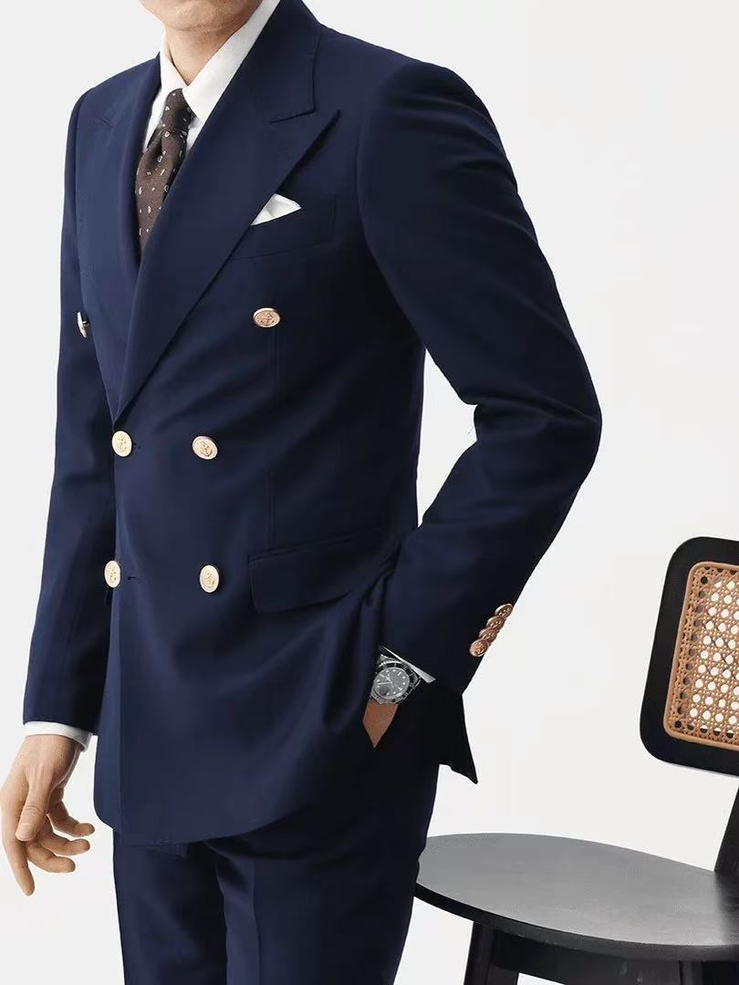 T0006 Men's double-breasted peaked lapel suit can be customized