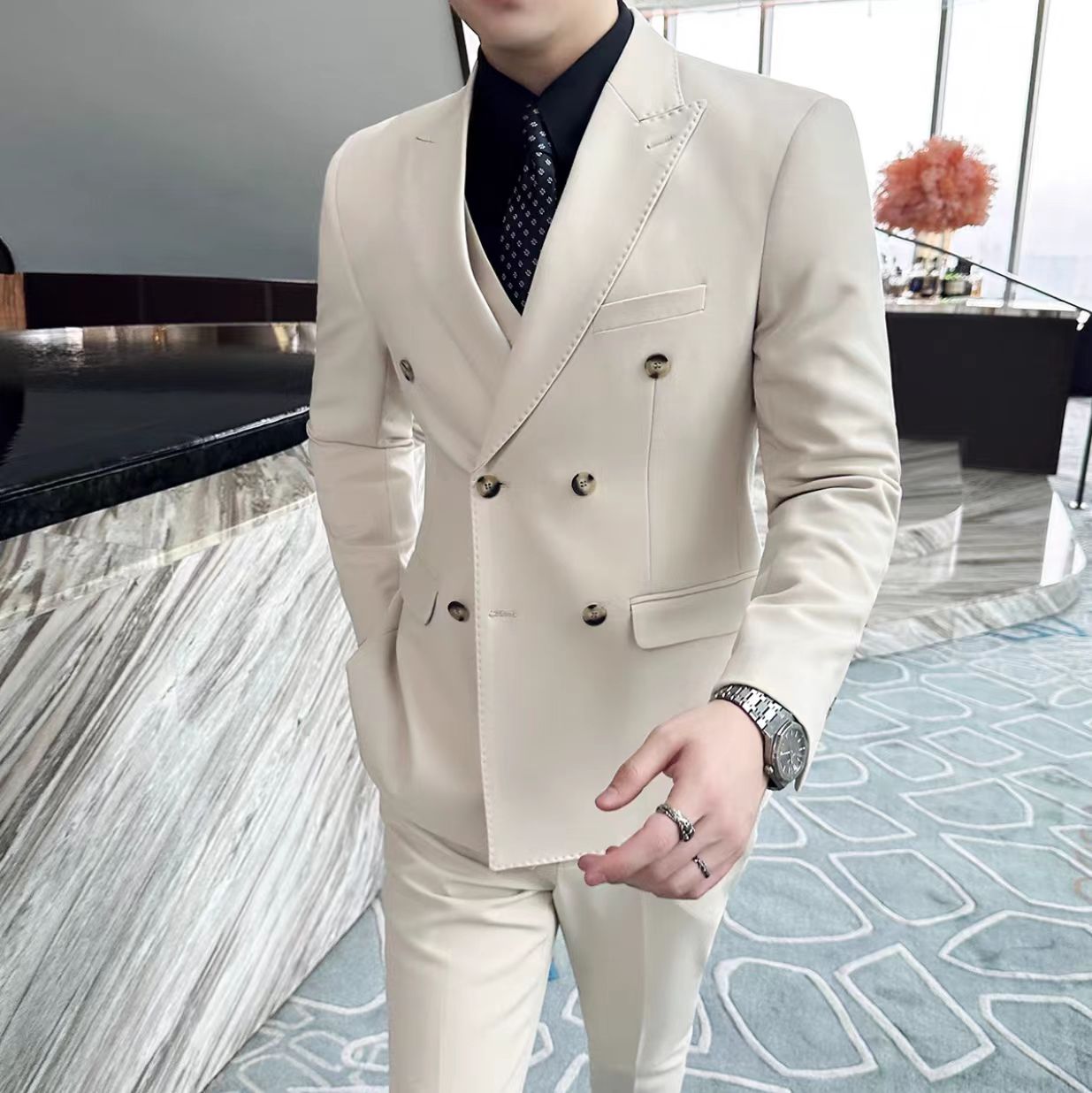 Y127 Groom Wedding Textured Suit Three-piece Set (Customizable)
