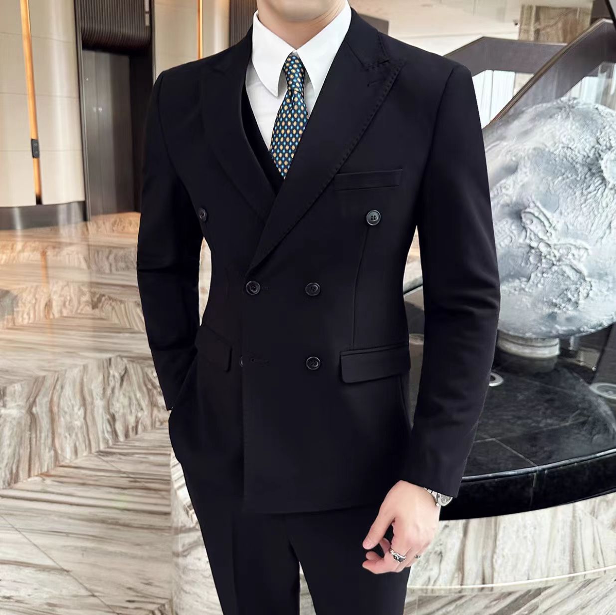Y127 Groom Wedding Textured Suit Three-piece Set (Customizable)