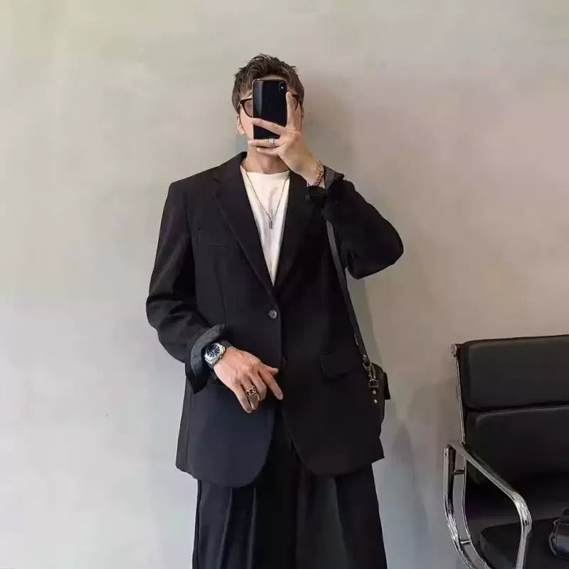 Y1323 Men's Spring and Autumn Loose-fitting Solid Color Suit (Customizable)