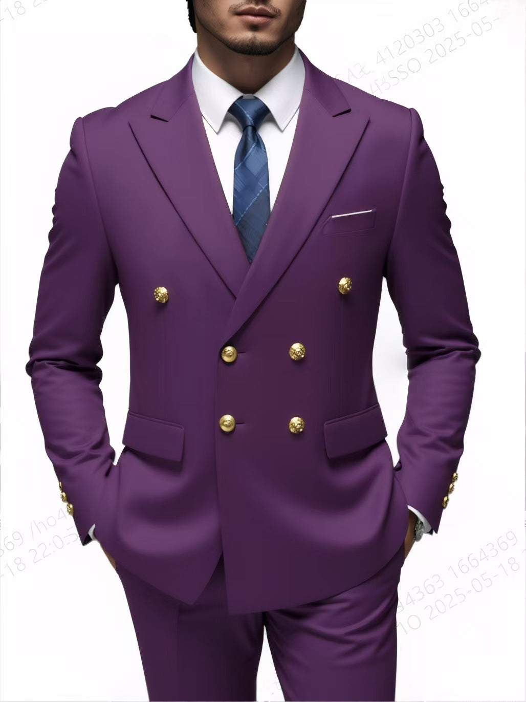 Y1427 double-breasted gold-buttoned two-piece suit