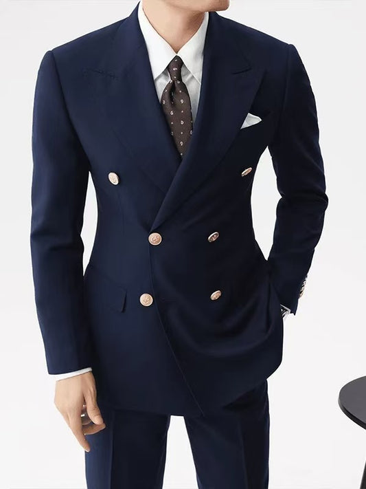 T0006 Men's double-breasted peaked lapel suit can be customized