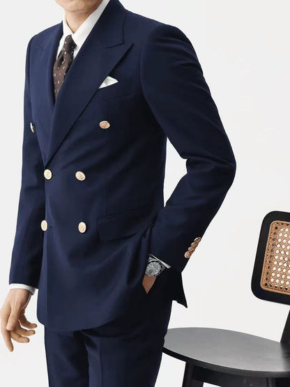 T0006 Men's double-breasted peaked lapel suit can be customized