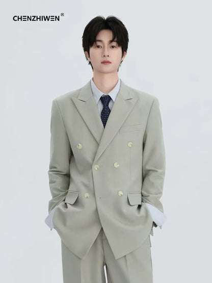 T0010 Striped loose suit jacket casual suit men