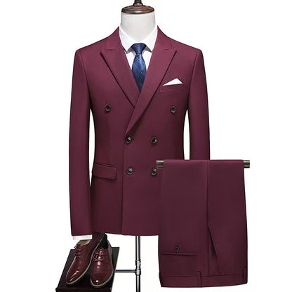 Y0255 two-piece suit double-breasted solid color
