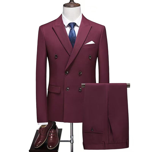 Y0255 two-piece suit double-breasted solid color