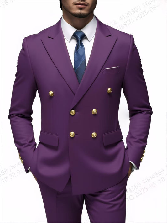 Y1427 double-breasted gold-buttoned two-piece suit