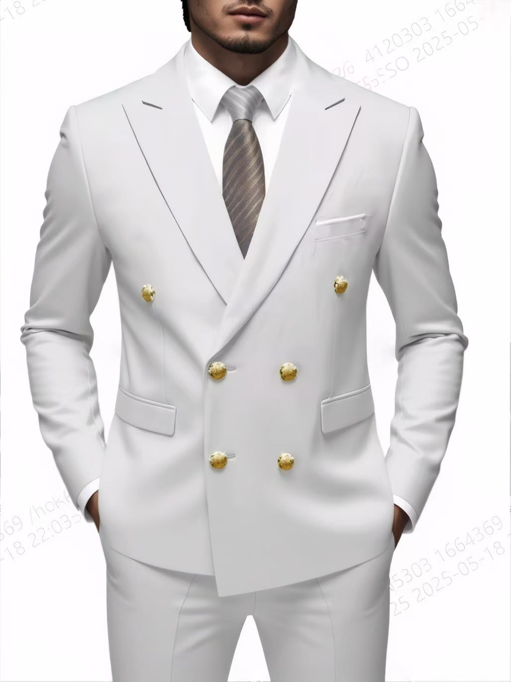 Y1427 double-breasted gold-buttoned two-piece suit